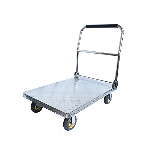 Generic Push Cart Push Cart Stainless Steel Trolley Heavy Duty Load Capacity Platform Truck with Foldable Handle and Silent Swivel Wheels for Moving Platform, 1100lb