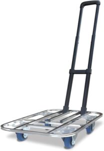 elefocus flatbed hand cart square tube hollow out platform cart with telescopic lever lightweight (size:60 * 40-4in wheels)