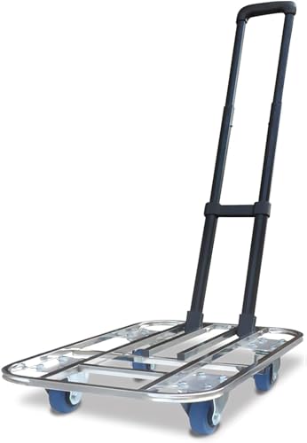 ELEFOCUS Flatbed Hand Cart Square Tube Hollow Out Platform Cart with Telescopic Lever Lightweight (Size:60 * 40-4in Wheels)