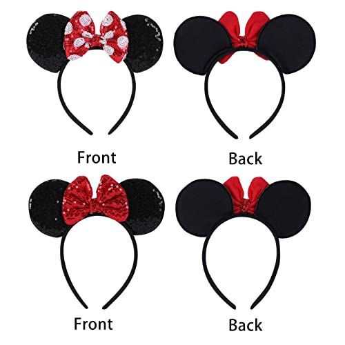 ZYTJ 2 Pcs Mouse Ears Headbands,Shiny Bows Mouse Ears Headbands, A Perfect Addition to Your Trip Essentials and Accessories for Women red