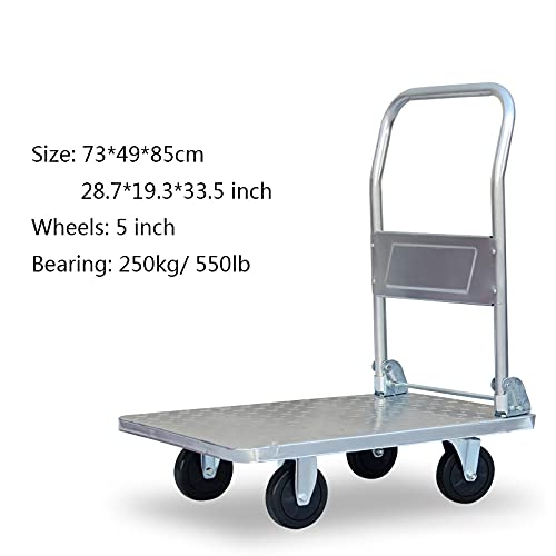 BTJINAN Push Cart Dolly Steel Platform Truck Heavy Duty Small Flat 4-Wheel Trolley with Foldable Handle High Load Capacity for Household Daily Moving Platform, 550lbs