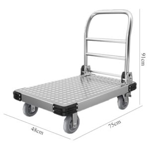 Generic Thicken Steel Material Dolly Cart Heavy Duty Hand Truck Flatbed Trolley Foldable Hand Truck for Groceries Shop, 75*48cm, Silver