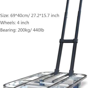 ELEFOCUS Flatbed Hand Cart Square Tube Hollow Out Platform Cart with Telescopic Lever Lightweight (Size:60 * 40-4in Wheels)