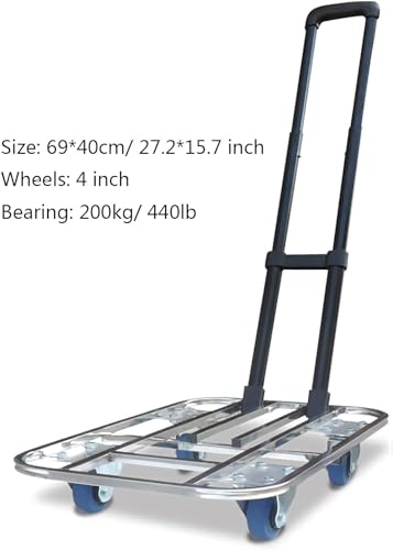 ELEFOCUS Flatbed Hand Cart Square Tube Hollow Out Platform Cart with Telescopic Lever Lightweight (Size:60 * 40-4in Wheels)