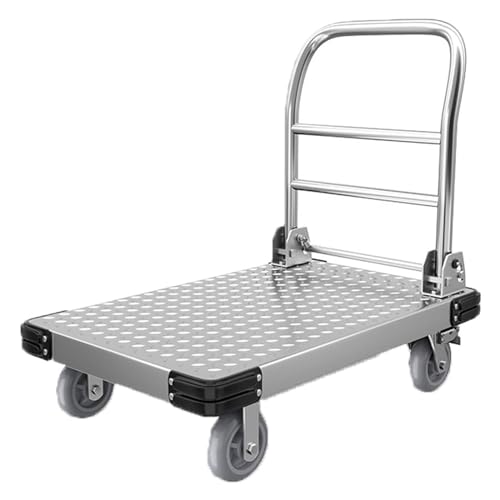 Generic Thicken Steel Material Dolly Cart Heavy Duty Hand Truck Flatbed Trolley Foldable Hand Truck for Groceries Shop, 75*48cm, Silver