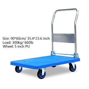 BTJINAN Push Cart Dolly Plastic Platform Truck with Mute Wheels and Foldable Metal Handle for Transport Baggage Books Moving Push Hand Trolley High Load Platf, 300