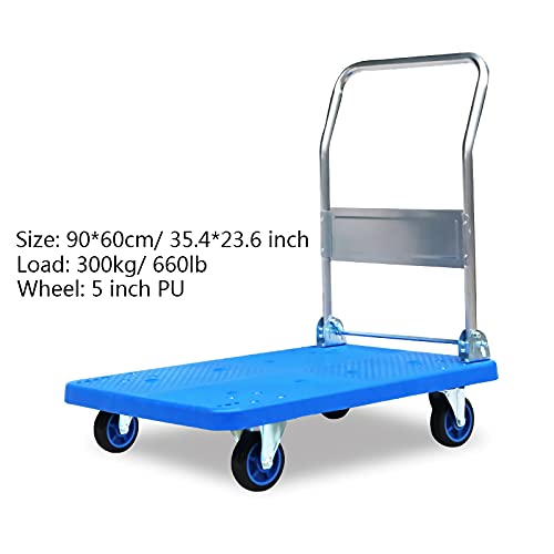 BTJINAN Push Cart Dolly Plastic Platform Truck with Mute Wheels and Foldable Metal Handle for Transport Baggage Books Moving Push Hand Trolley High Load Platf, 300