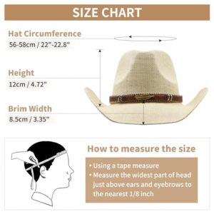 SAJUZEN Men & Women's Straw Cowboy Hat with Wide Brim Cowgirl Hat Sun hat, Ba-abeige2