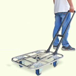 ELEFOCUS Flatbed Hand Cart Square Tube Hollow Out Platform Cart with Telescopic Lever Lightweight (Size:60 * 40-4in Wheels)