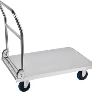 Push Cart Dolly Platform Truck Stainless Steel Moving Hand Cart with Wheels and Handle for Home Office Warehouse Factory 440lbs Weight Capacity Platform Truck (Size : 304)