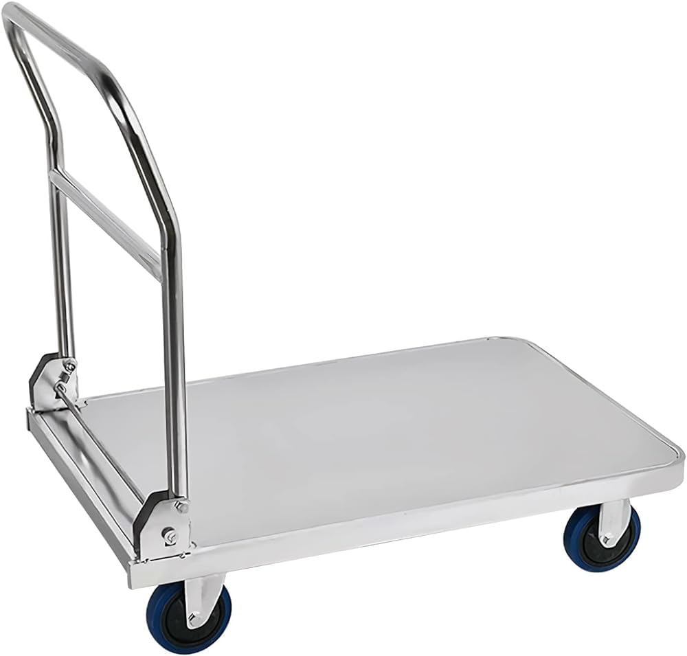 Push Cart Dolly Platform Truck Stainless Steel Moving Hand Cart with Wheels and Handle for Home Office Warehouse Factory 440lbs Weight Capacity Platform Truck (Size : 304)