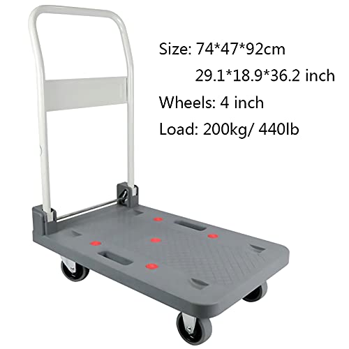 Generic Flatbed Hand Cart Portable Platform Truck Plastic Panel Push Cart with Metal Foldable Handle Flatbed Hand Trolley for Warehouse Factory Moving Heavy Duty Flatbed Cart (Size : S), Small