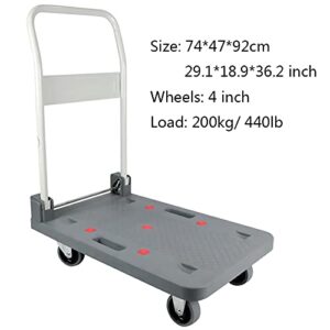 Generic Hand Trucks Portable Platform Truck Plastic Panel Push Cart with Metal Foldable Handle Flatbed Hand Trolley for Warehouse Factory Moving Push Cart (Size : Small)