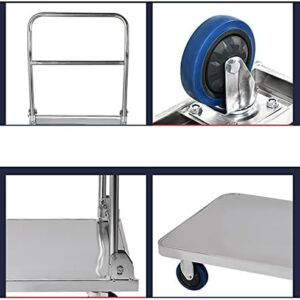 Platform Truck Flat Handtruck Stainless Platform Truck with 4 Wheel Moving Dolly Cart Load 660lb/880lb Folding Push Cart Heavy Flatbed Cart Reliable