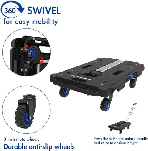 Platform Truck Heavy Platform Truck Pp Platform Hand Truck Load 300lbs Folding Push Cart Aluminum Moving Dolly Cart Portable Flatbed Cart Reliable