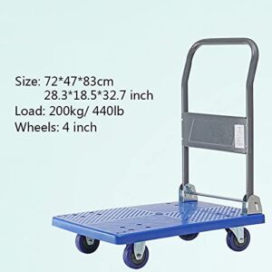 Generic Hand Trucks Foldable Platform Truck Plastic Panel Push Dolly with Foldable Handle Mute Wheels for Office Bookstore Library Supermarket Push Cart (Size : Mute-Blue)