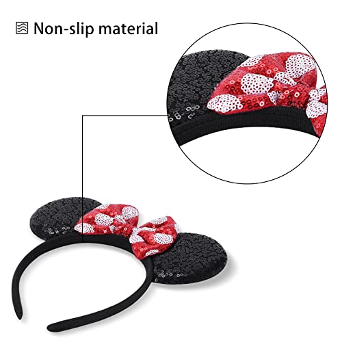 ZYTJ 2 Pcs Mouse Ears Headbands,Shiny Bows Mouse Ears Headbands, A Perfect Addition to Your Trip Essentials and Accessories for Women red