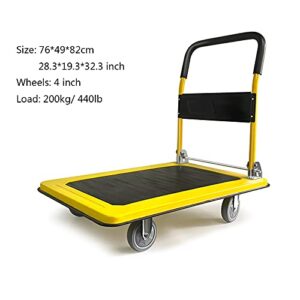 Generic Foldable Push Hand Cart Steel Platform Truck Small Folding Hand Cart with Swivel Wheels for Bookstore Restaurant Moving Trolley 440lbs Weight Capacity