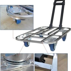 ELEFOCUS Flatbed Hand Cart Square Tube Hollow Out Platform Cart with Telescopic Lever Lightweight (Size:60 * 40-4in Wheels)