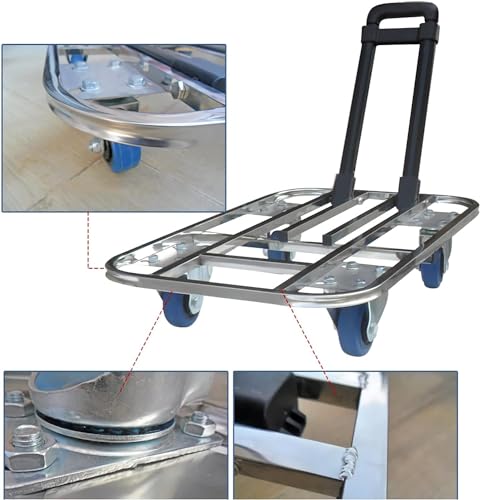 ELEFOCUS Flatbed Hand Cart Square Tube Hollow Out Platform Cart with Telescopic Lever Lightweight (Size:60 * 40-4in Wheels)