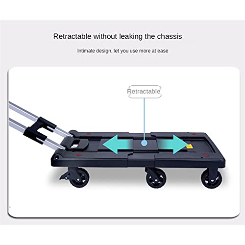 Generic Foldable Push Hand Cart Folding Platform Truck Plastic Push Cart Heavy Duty Portable Trolley with Retractable Chassis for Lage Travel Moving Office Do