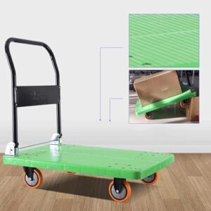 Generic Hand Truck Folding Silent Lightweight Office Trailer Four-Wheel Moving Trolley Pull Truck for Pulling Goods, Large, Green