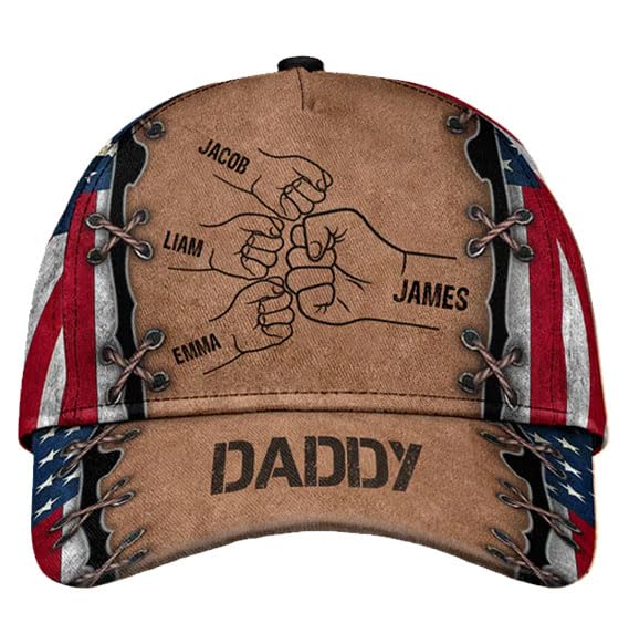 Pamaheart Grandpa Papa Daddy Fist Bump Fathers Day Family Personalized Cap, Custom Dad Hat with Kids Name, Dad Cap, 3D Baseball Cap Men, Dad Hat, Grandpa Hat, Father's Day Hats for Men, Gift for Dad