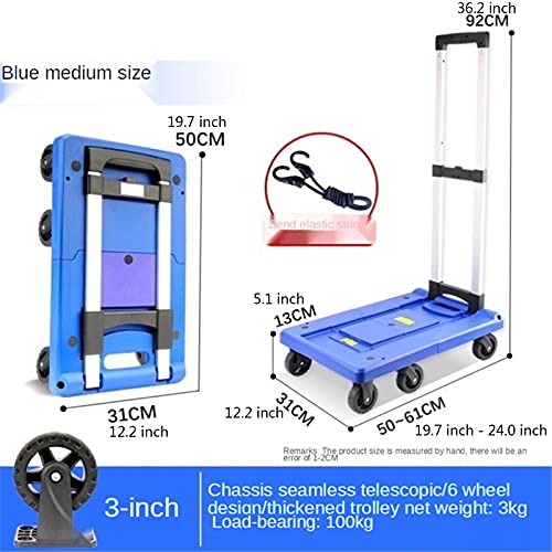 Generic Foldable Push Hand Cart Folding Platform Truck Plastic Push Cart Heavy Duty Portable Trolley with Retractable Chassis for Lage Travel Moving Office Do