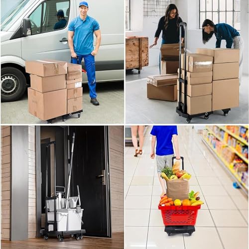 Platform Truck Extendable Platform Truck Metal Flat Handtruck Silent Flatbed Cart Load 50kg Folding Push Cart Heavy Moving Dolly Cart Reliable