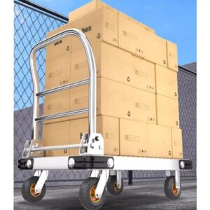 Generic Thicken Steel Material Dolly Cart Heavy Duty Hand Truck Flatbed Trolley Foldable Hand Truck for Groceries Shop, 75*48cm, Silver