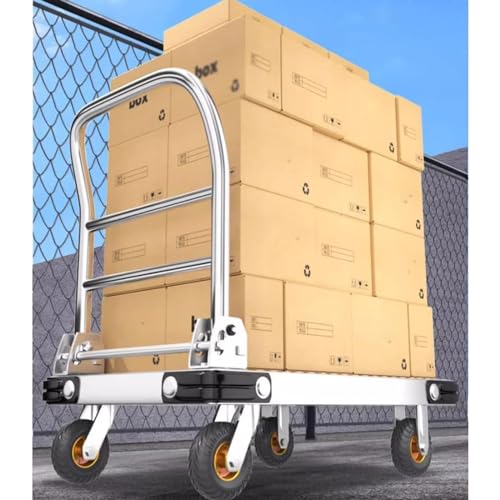 Generic Thicken Steel Material Dolly Cart Heavy Duty Hand Truck Flatbed Trolley Foldable Hand Truck for Groceries Shop, 75*48cm, Silver