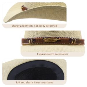 SAJUZEN Men & Women's Straw Cowboy Hat with Wide Brim Cowgirl Hat Sun hat, Ba-abeige2