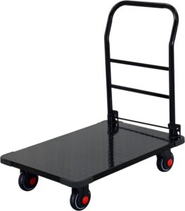 elefocus flatbed hand cart steel platform truck folding hand cart with handle and 360 degree swivel wheels (size:5in wheels with brake)