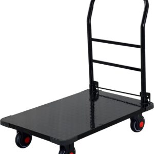 ELEFOCUS Flatbed Hand Cart Steel Platform Truck Folding Hand Cart with Handle and 360 Degree Swivel Wheels (Size:5in Wheels with Brake)