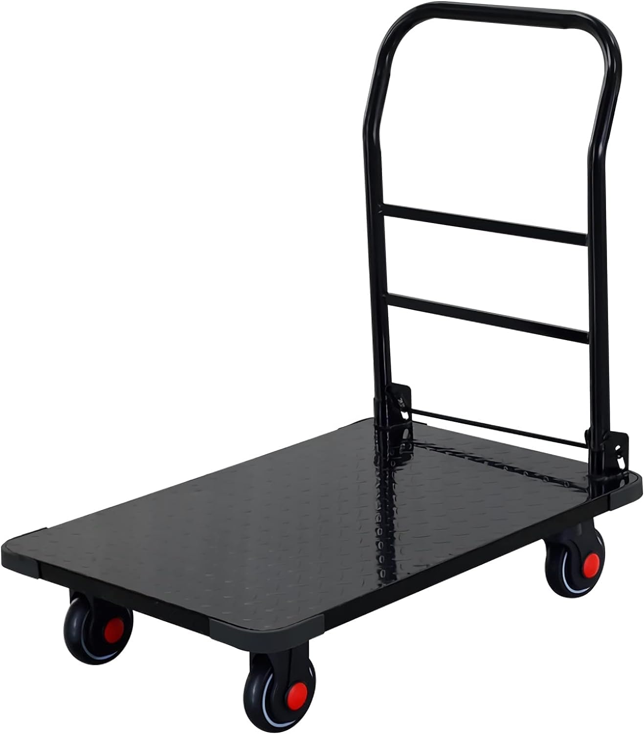 ELEFOCUS Flatbed Hand Cart Steel Platform Truck Folding Hand Cart with Handle and 360 Degree Swivel Wheels (Size:5in Wheels with Brake)