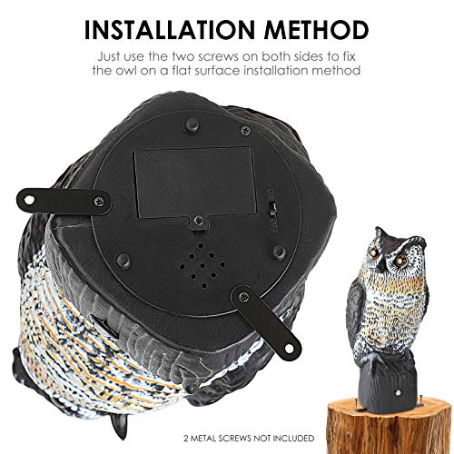 Eowllo Plastic Owl Decoy to Keep Birds Away,Brid Owl with Flashing Eyes&Frightening Sound for Garden Yard Outdoor