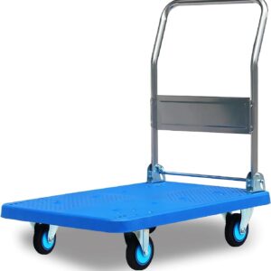 ELEFOCUS Flatbed Hand Cart Plastic Platform Truck with Mute Wheels and Foldable Metal Handle (Size:350-mute)