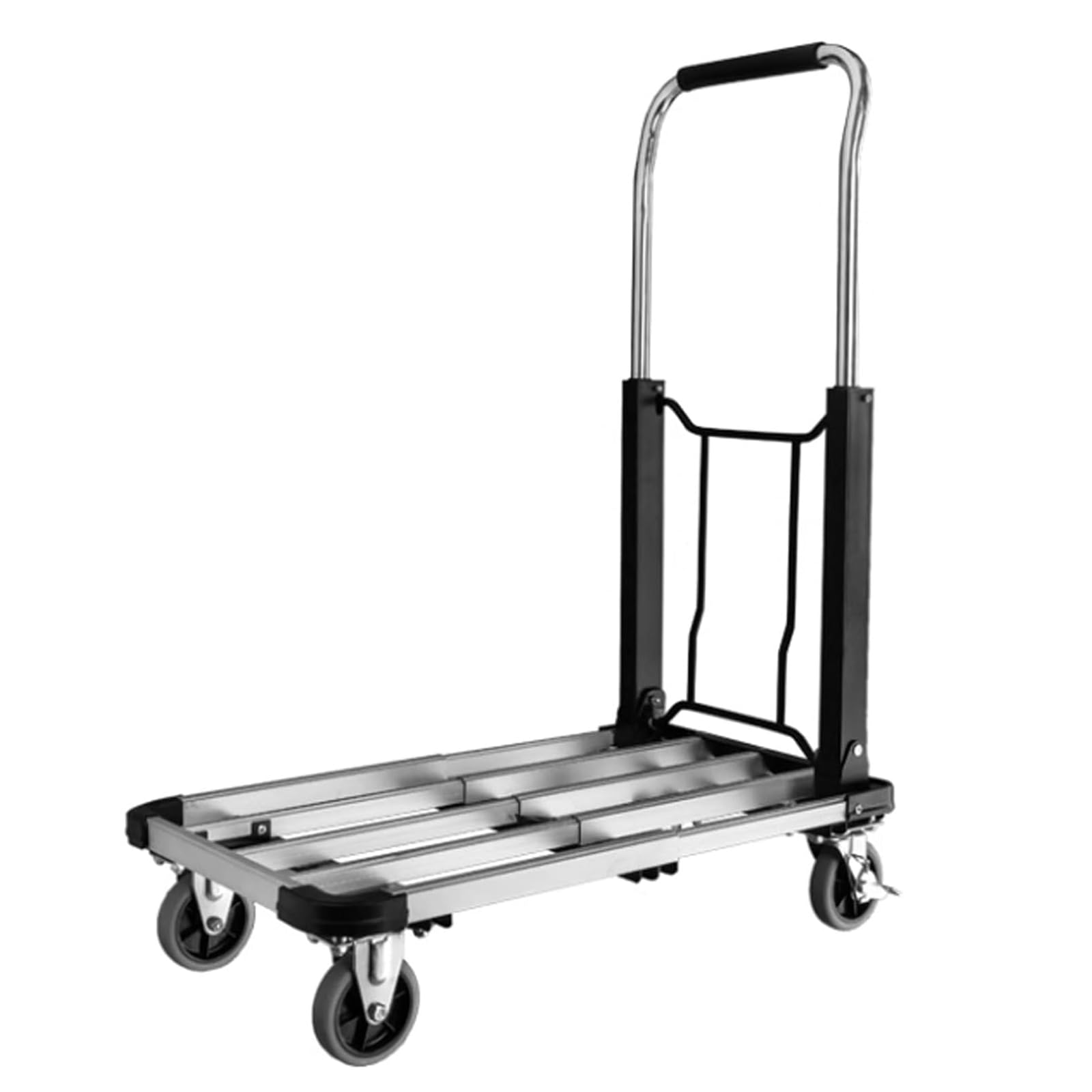 Platform Truck Flat Handtruck Aluminum Alloy Platform Truck Load 330lbs Folding Push Cart Brake Wheel Moving Dolly Cart Heavy Flatbed Cart Reliable