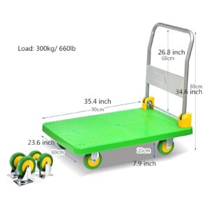 Platform Truck Platform Truck Metal Folding Push Cart Load 330lb - 660lb Moving Dolly Cart with 4 Wheel Flat Handtruck Green Flatbed Cart Reliable