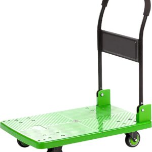 Platform Truck Platform Truck with 4 Wheels Flat Handtruck Metal Flatbed Cart Capacity Folding Push Cart Load 396lb-730lb Moving Dolly Cart Reliable