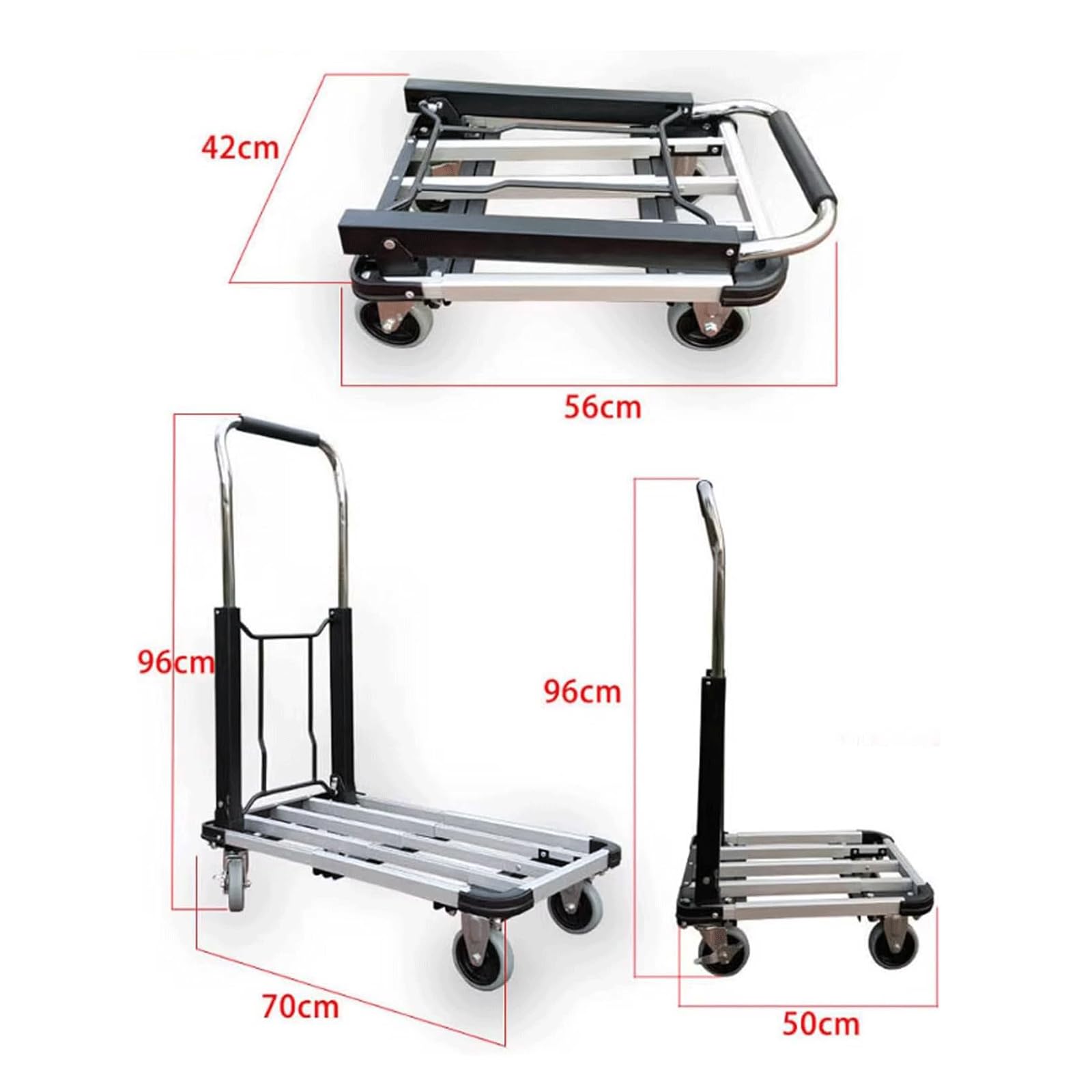 Platform Truck Flat Handtruck Aluminum Alloy Platform Truck Load 330lbs Folding Push Cart Brake Wheel Moving Dolly Cart Heavy Flatbed Cart Reliable