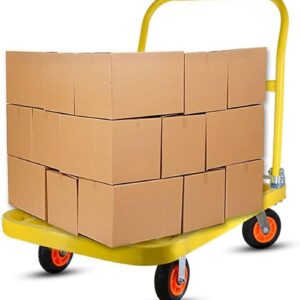 Platform Truck Heavy Platform Truck Steel Flat Handtruck Load 1320lbs Folding Push Cart Silent Flatbed Cart Bright Yellow Moving Dolly Cart Reliable