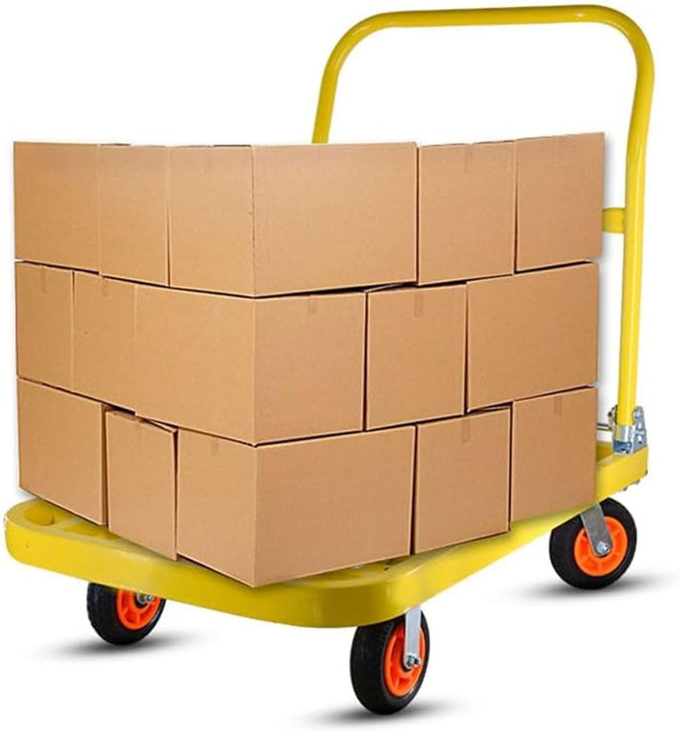 Platform Truck Heavy Platform Truck Steel Flat Handtruck Load 1320lbs Folding Push Cart Silent Flatbed Cart Bright Yellow Moving Dolly Cart Reliable