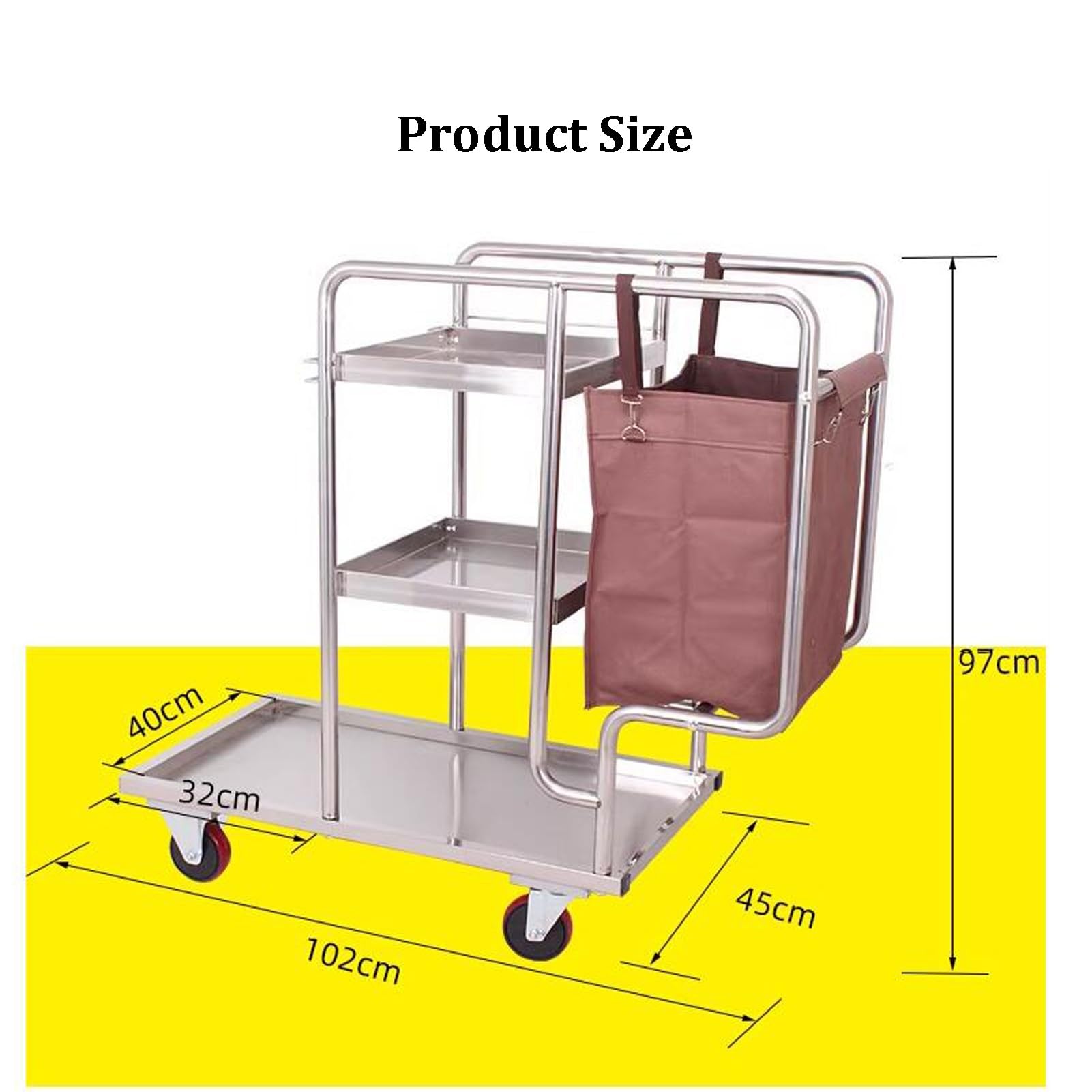 Stainless Steel Cleaning Cart, Commercial Traditional Housekeeping Service Carts, Cleaning Supplies Tool Cart Cleaning Rrolley Tool Cart Mobile Cleaning Trolley, For Garden School Hospital Factory H