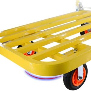 Platform Truck Heavy Platform Truck Steel Flat Handtruck Load 1320lbs Folding Push Cart Silent Flatbed Cart Bright Yellow Moving Dolly Cart Reliable