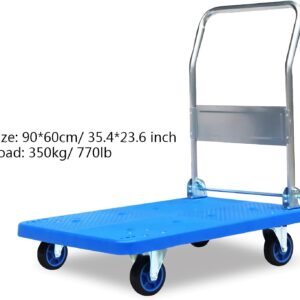 ELEFOCUS Flatbed Hand Cart Plastic Platform Truck with Mute Wheels and Foldable Metal Handle (Size:350-mute)