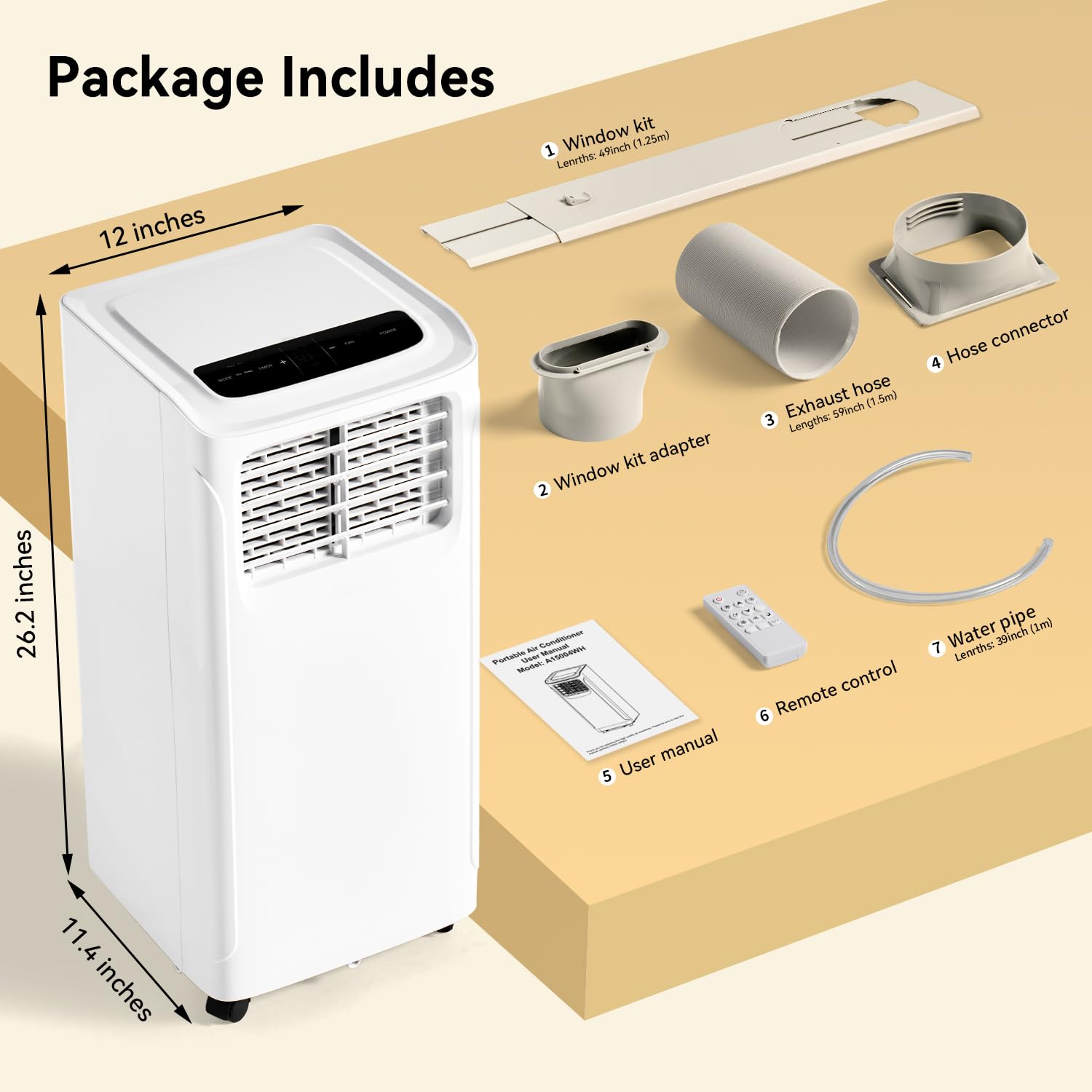 Breezestival Portable Air Conditioner, 8000 BTU Dehumidifier with Remote Control, 4-in-1 Portable AC Unit with Remote Control, Digital Display, 24 Hours Timer, Installation Kits, Free Standing