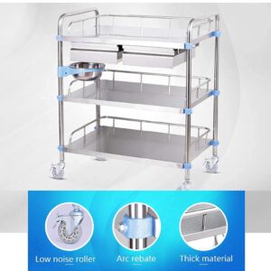 BBIJK Double-Layer Stainless Steel Trolley, Portable Trolley with Upper Drawer, Mobile Dressing Trolley with Wheels, Bearing 70k