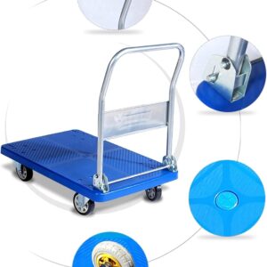 ELEFOCUS Flatbed Hand Cart Platform Truck with Silent Wheels Foldable Handle Plastic Deck Push Cart for Home(Size:72 * 60-330lbs)