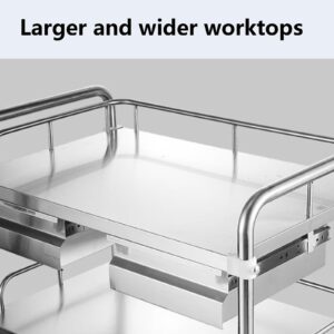 BBIJK 304 Stainless Steel Trolley, Beauty Salon Treatment Carts 3 Tier Lab Cart Portable Serving Utility Rolling Carts with Heavy-Duty Caster with Brake, 80*48*86cm